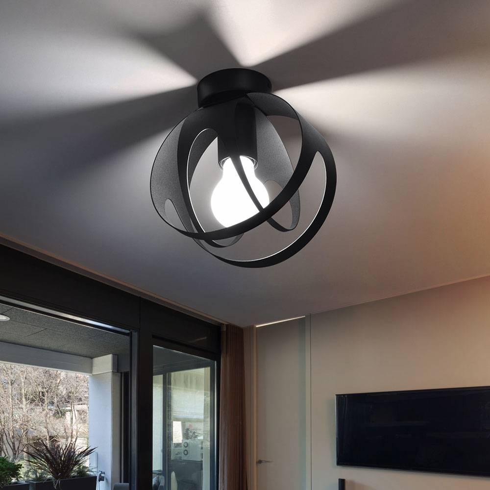 Kugel Deckenlampe schwarz Lampen Esszimmer Deckenleuchte rund schwarz 1 Flammig, Metall, 1x E27, DxH 16x21 cm