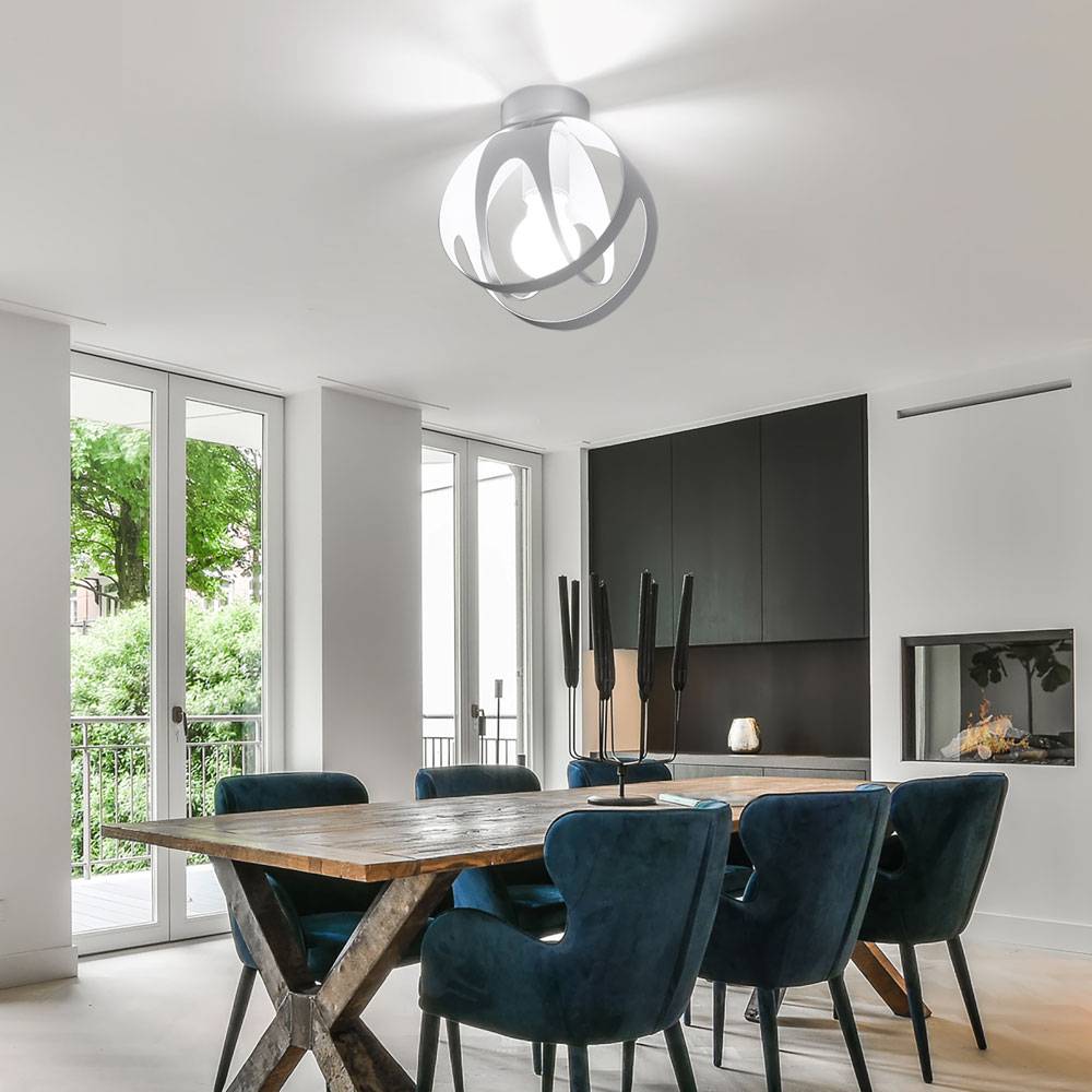 Deckenlampe weiß Kugel Lampen Wohnzimmer Deckenleuchte rund 1 Flammig Muster, Metall, 1x E27, DxH 16x21 cm