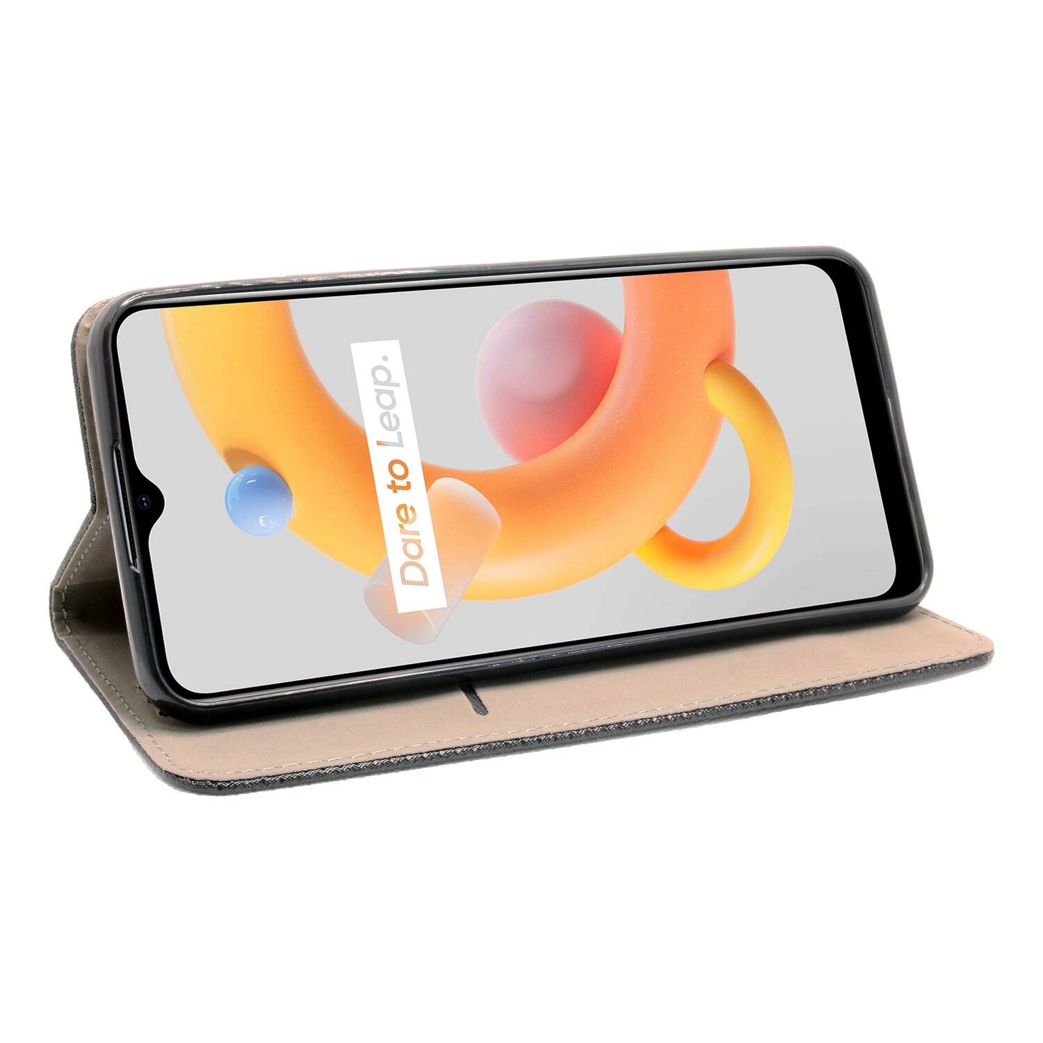 Buch Tasche "Smart" kompatibel mit Realme C11 Handy Hülle Brieftasche Schutzhülle mit Standfunktion, Kartenfach Schwarz