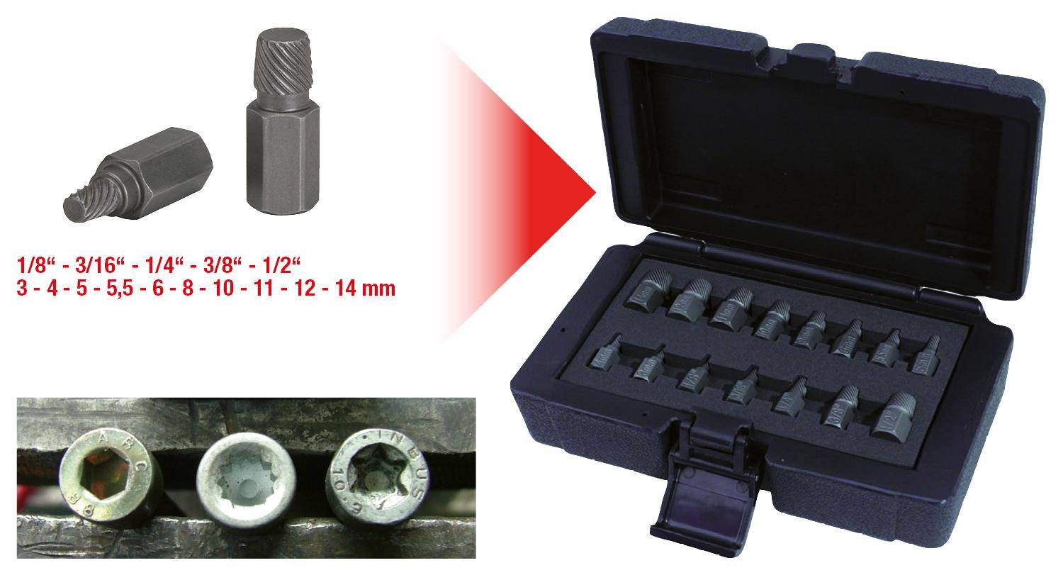 KS TOOLS Spiral-Schrauben- und Bolzenausdreher-Satz, 15-tlg