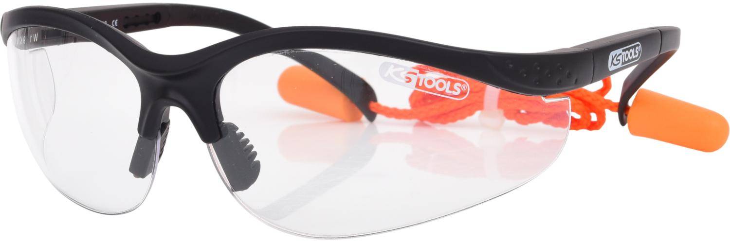 KS TOOLS Schutzbrille-transparent, mit Ohrstöpsel