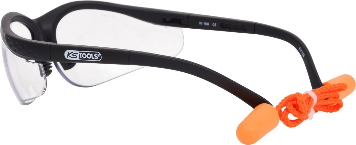 KS TOOLS Schutzbrille-transparent, mit Ohrstöpsel