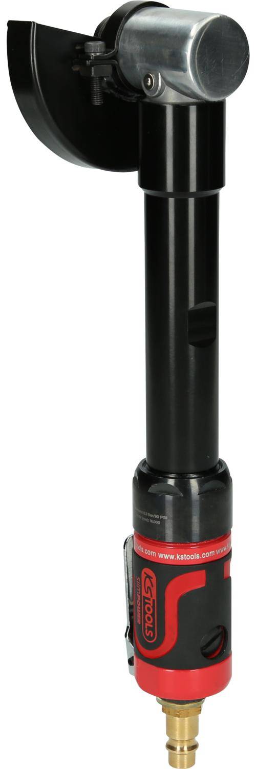 Ein schwarzer zylindrischer Werkzeug mit strukturiertem Griff und Schlitzdetail an der Seite, möglicherweise ein Schraubendreher oder ein ähnliches Instrument.