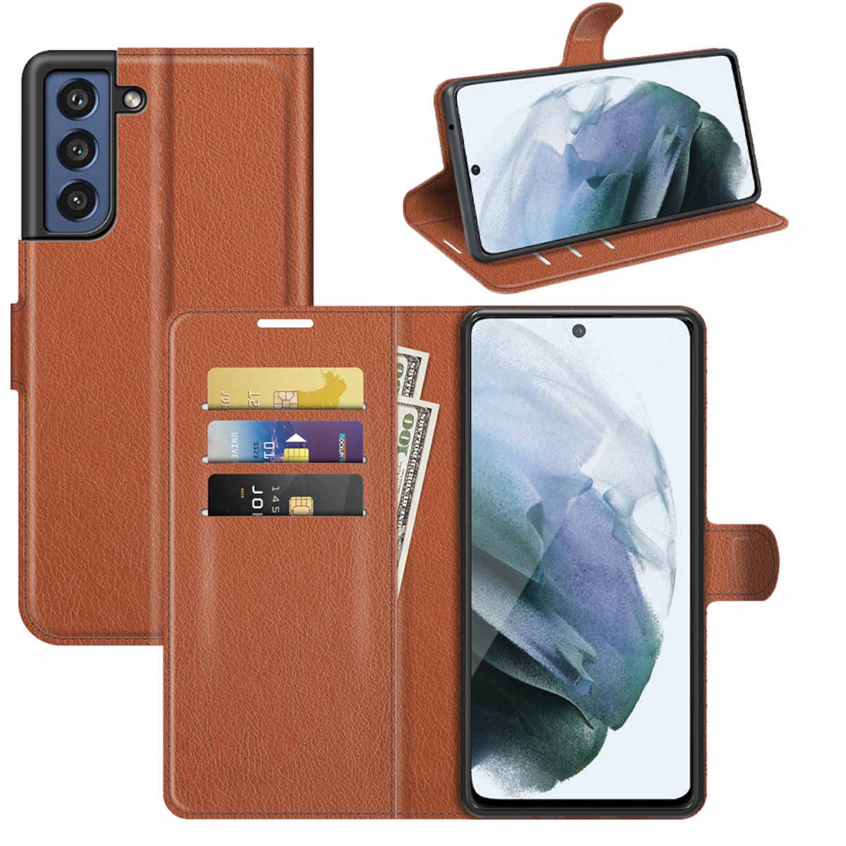 Für Samsung Galaxy S21 FE G990B Handy Tasche Wallet Premium Braun Schutz Hülle Case Cover Etuis Neu Zubehör