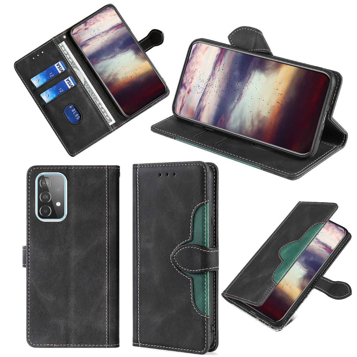 Für Samsung Galaxy A52 5G A525 / A52s 5G Design Handy Tasche Wallet Premium Schwarz Schutz Hülle Case Cover Etuis Neu Zubehör