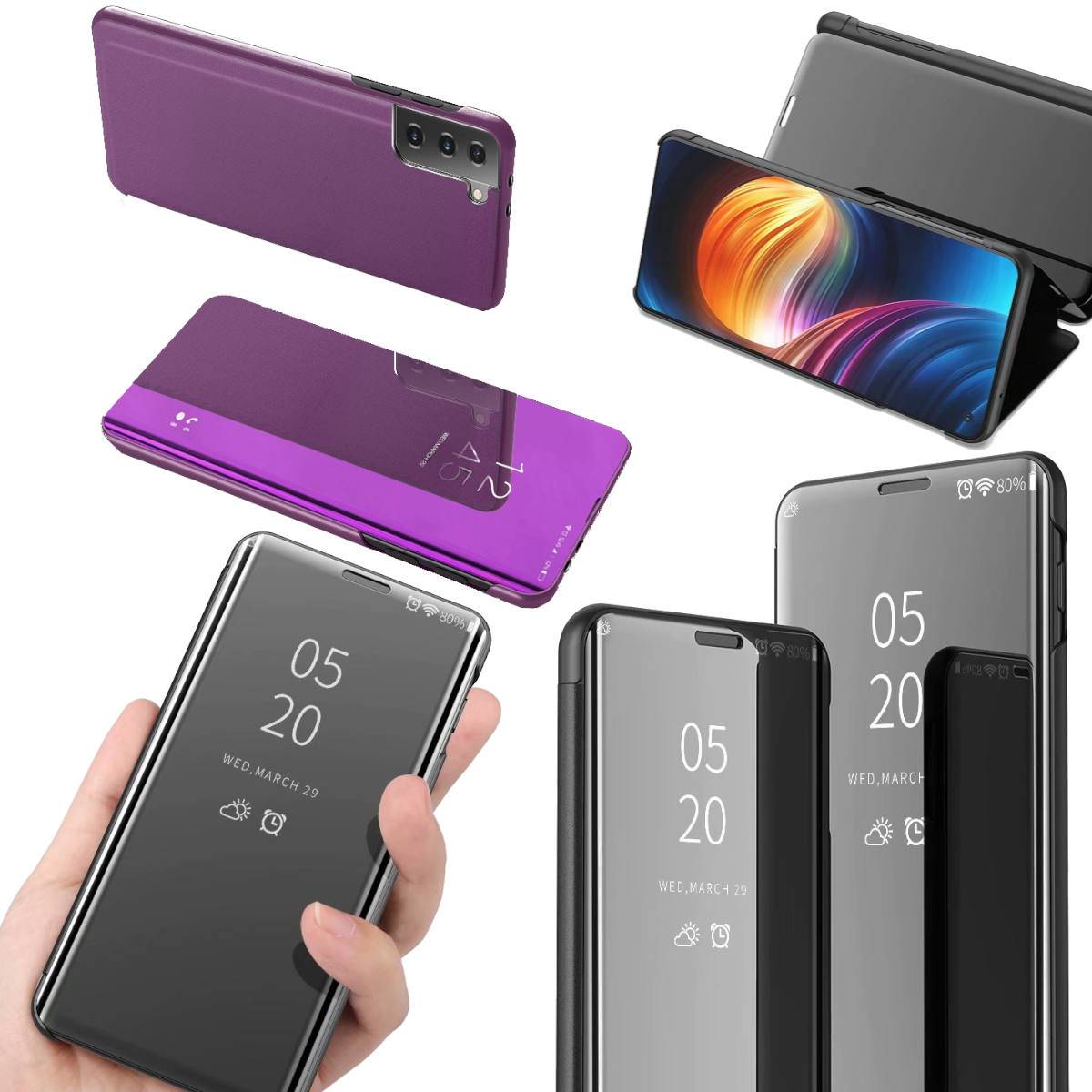 Für Samsung Galaxy S21 FE G990B Clear View Spiegel Mirror Smartcover Magenta Schutzhülle Cover Etui Tasche Hülle Neu Case Wake UP Funktion