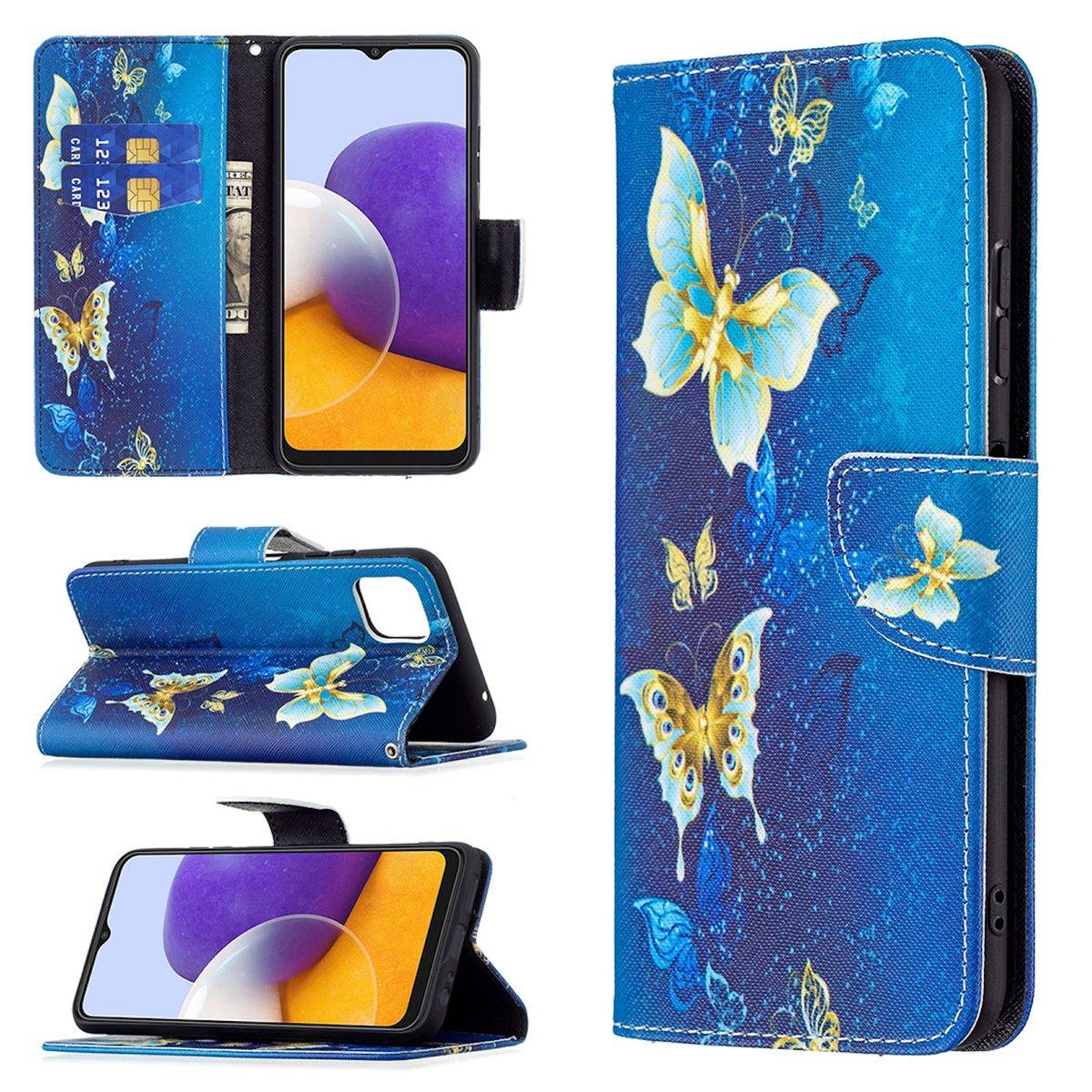 Für Samsung Galaxy A22 5G Kunstleder Handy Tasche Book Motiv 5 Schutz Hülle Case Cover Etui Neu