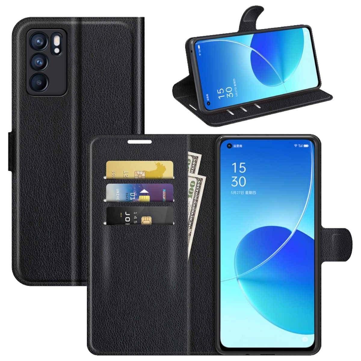 Für Oppo Reno 6 5G Handy Tasche Wallet Premium Schwarz Schutz Hülle Case Cover Etuis Neu Zubehör