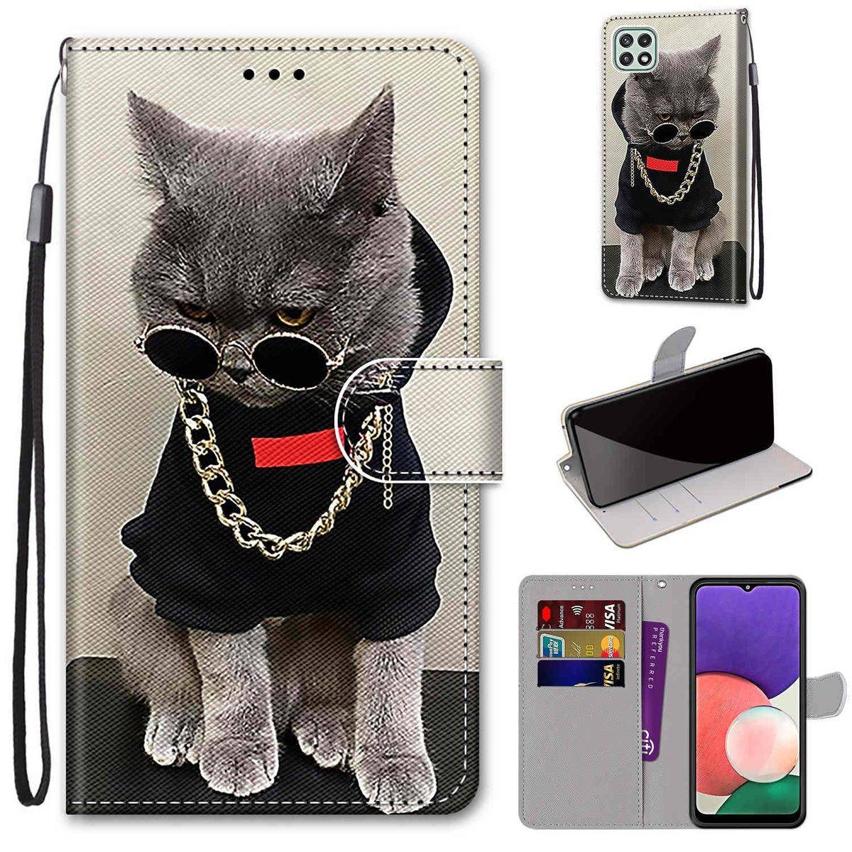 Für Samsung Galaxy A22 5G Kunstleder Handy Tasche Book Motiv 8 Schutz Hülle Case Cover Etui Neu