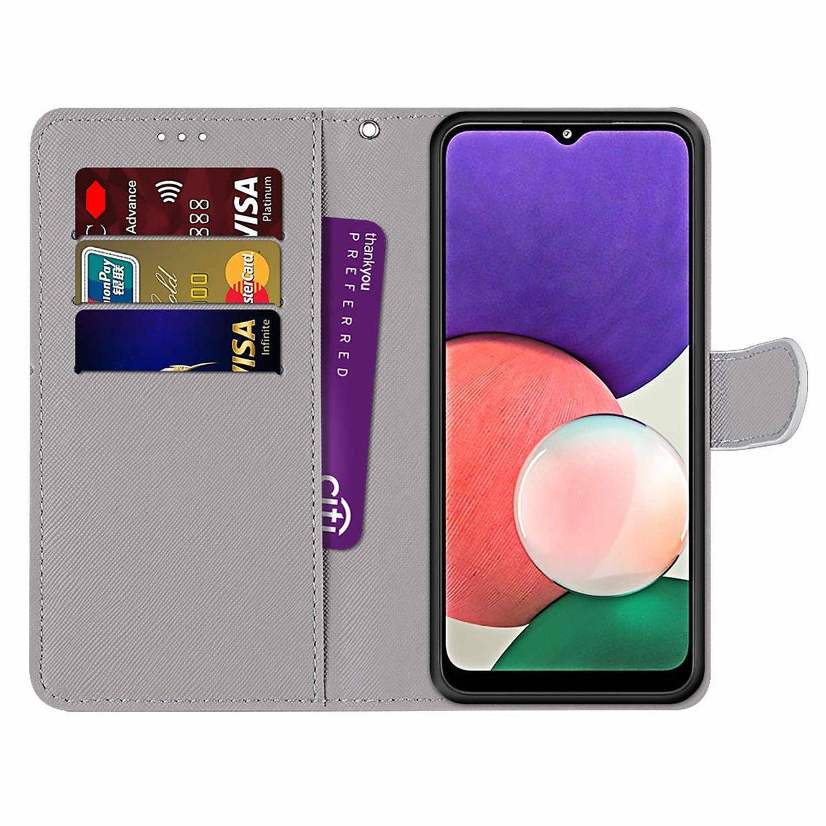 Für Samsung Galaxy A22 5G Kunstleder Handy Tasche Book Motiv 8 Schutz Hülle Case Cover Etui Neu