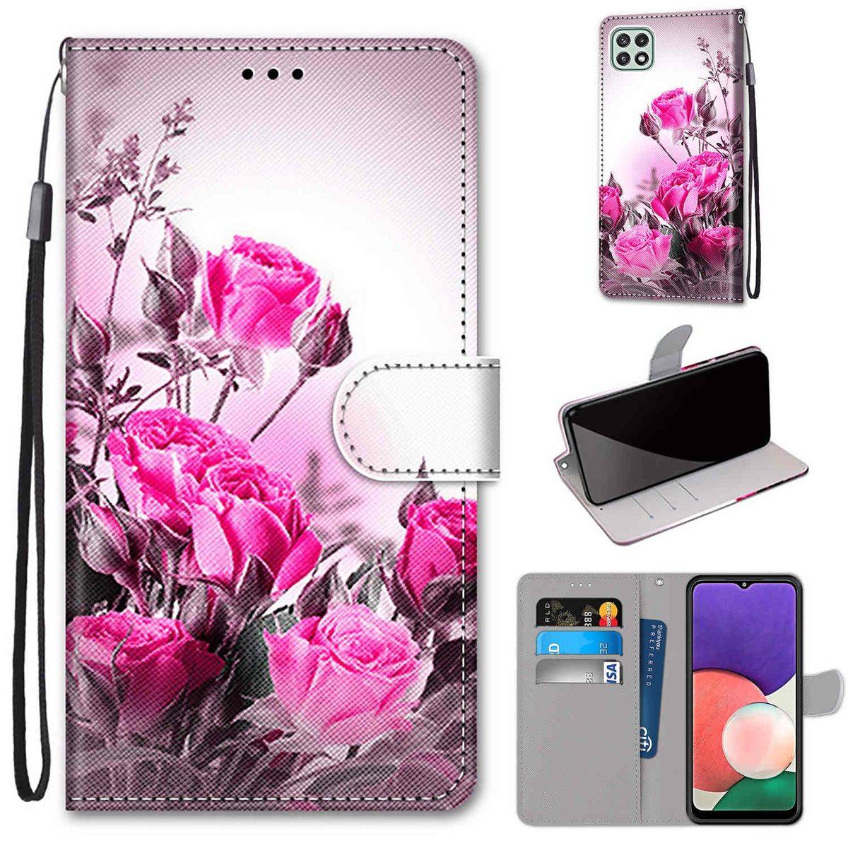 Für Samsung Galaxy A22 5G Kunstleder Handy Tasche Book Motiv 13 Schutz Hülle Case Cover Etui Neu