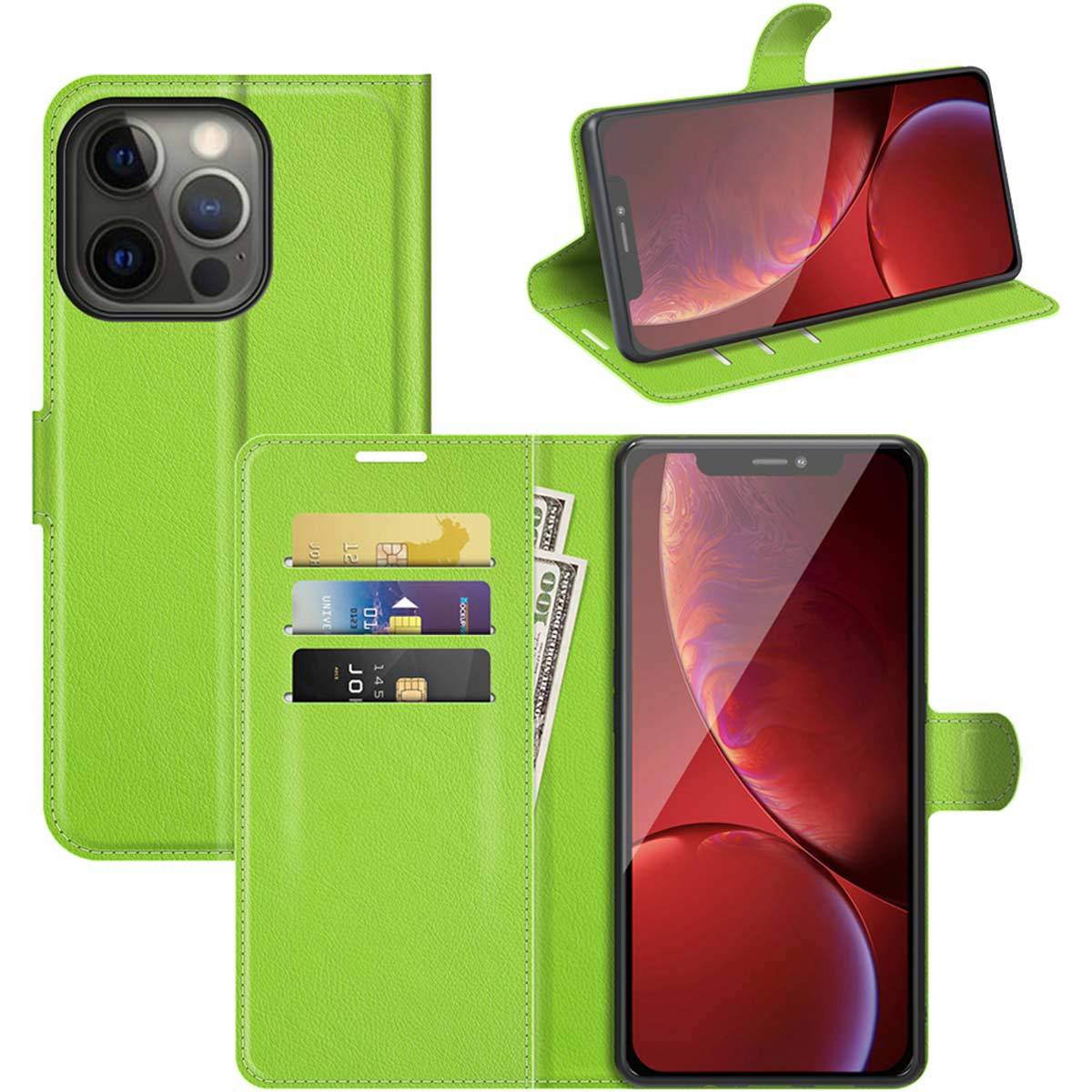 Für Apple iPhone 13 Pro Handy Tasche Wallet Premium Grün Schutz Hülle Case Cover Etuis Neu Zubehör