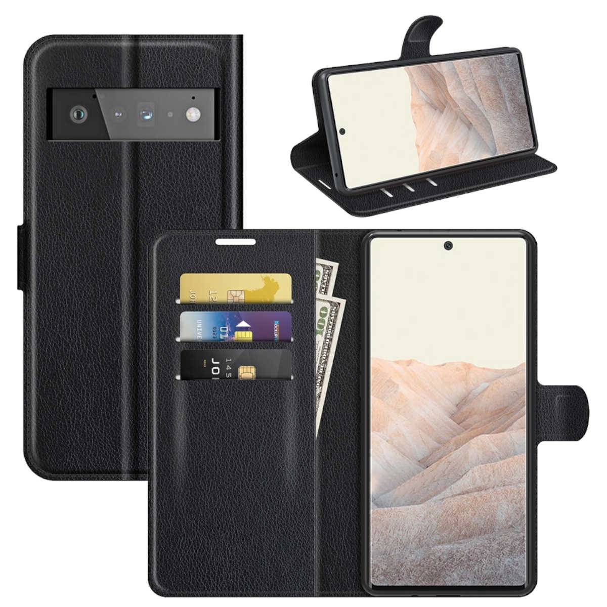 Für Google Pixel 6 Pro Handy Tasche Wallet Premium Schutz Hülle Case Cover Etuis Neu Zubehör Schwarz