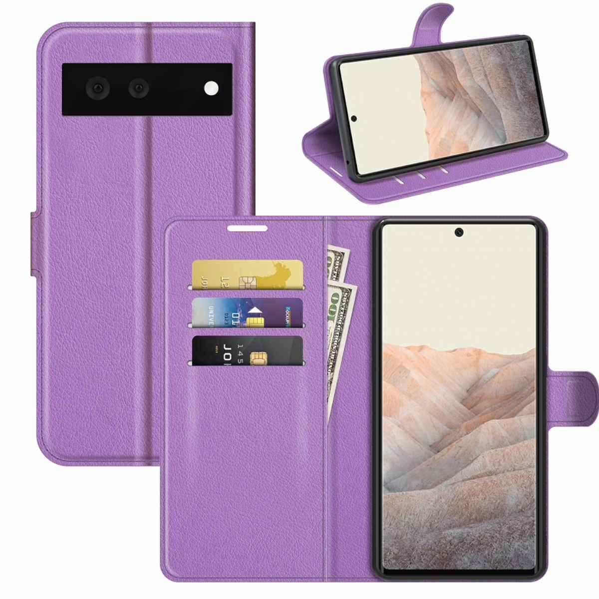 Für Google Pixel 6 Handy Tasche Wallet Premium Schutz Hülle Case Cover Etuis Neu Zubehör Lila