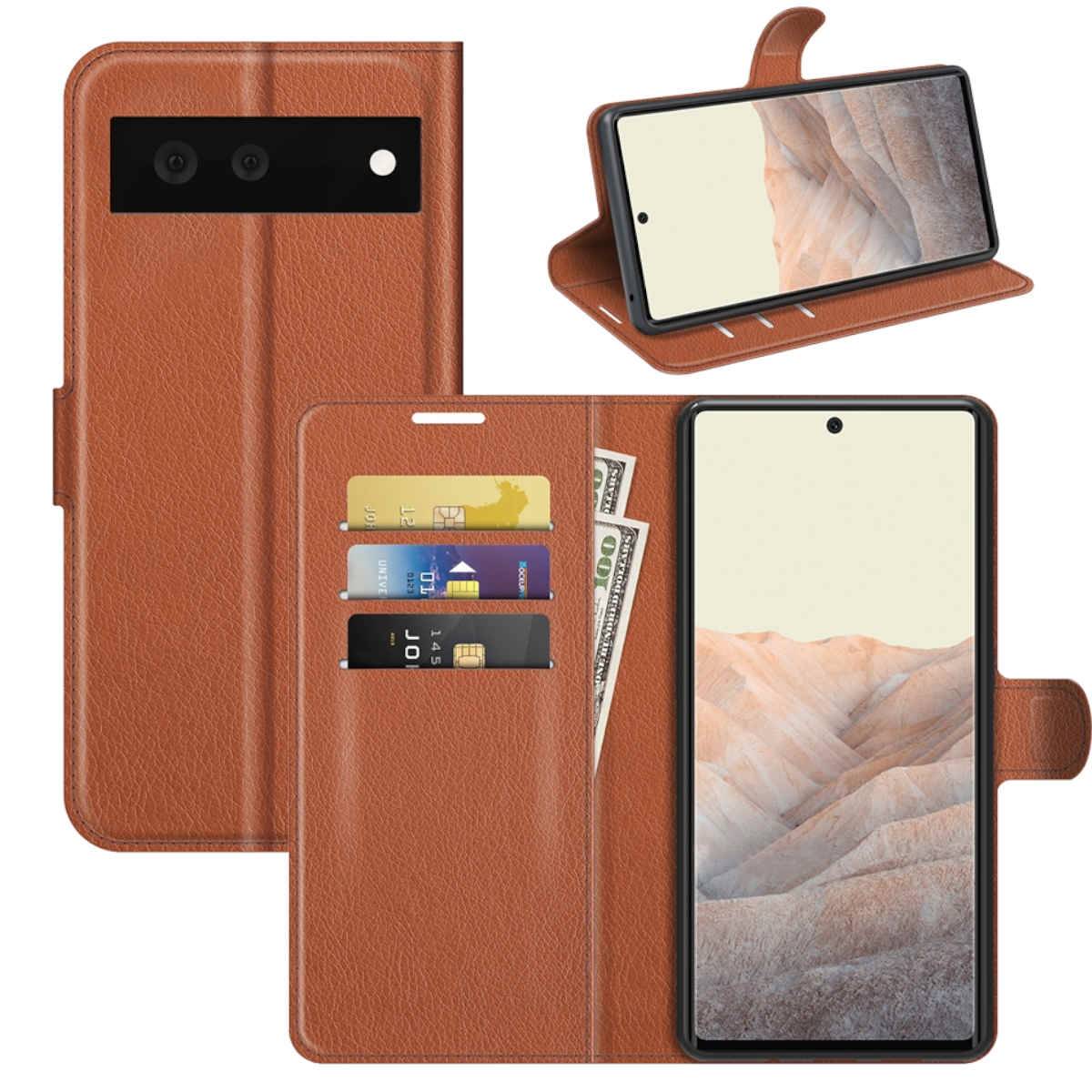 Für Google Pixel 6 Handy Tasche Wallet Premium Schutz Hülle Case Cover Etuis Neu Zubehör Braun