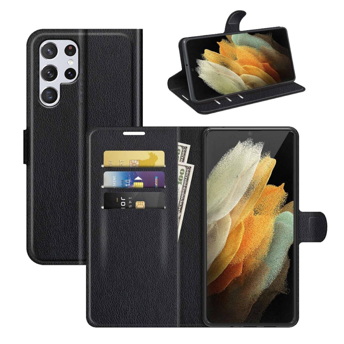 Für Samsung Galaxy S22 Ultra Handy Tasche Wallet Premium Schutz Hülle Case Cover Etuis Neu Zubehör Schwarz