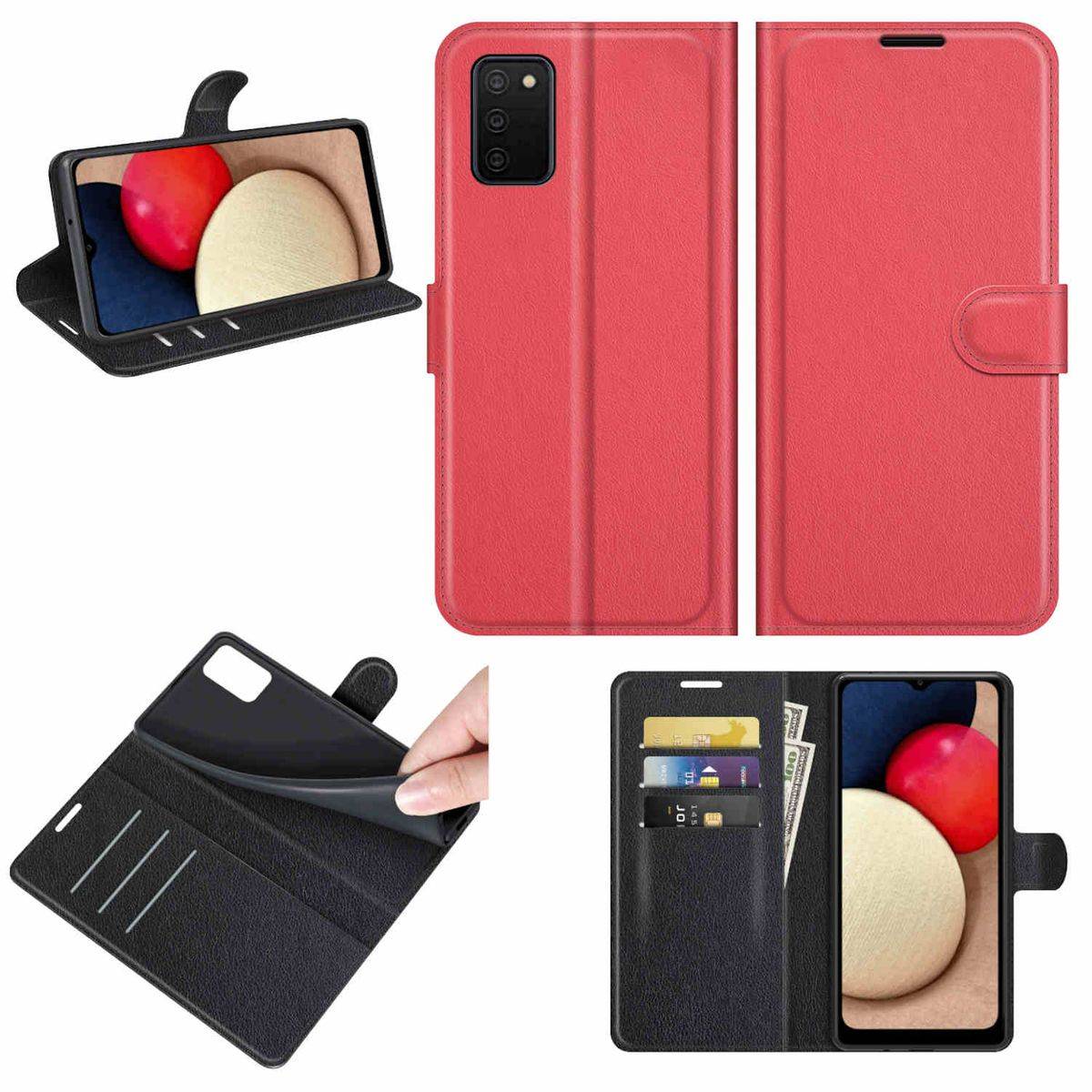 Für Samsung Galaxy A03s Handy Tasche Wallet Premium Schutz Hülle Case Cover Etuis Neu Zubehör Rot