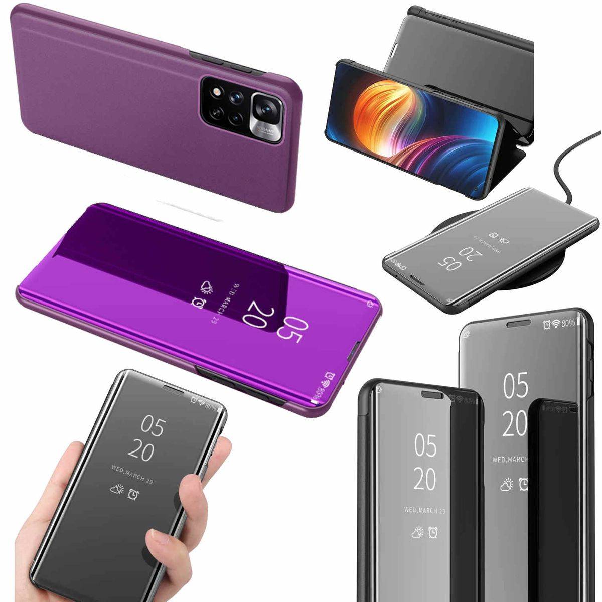 Für Xiaomi Redmi Note 11 Pro Plus 5G Clear View Spiegel Mirror Smartcover Magenta Schutzhülle Cover Etui Tasche Hülle Neu Case Wake UP Funktion