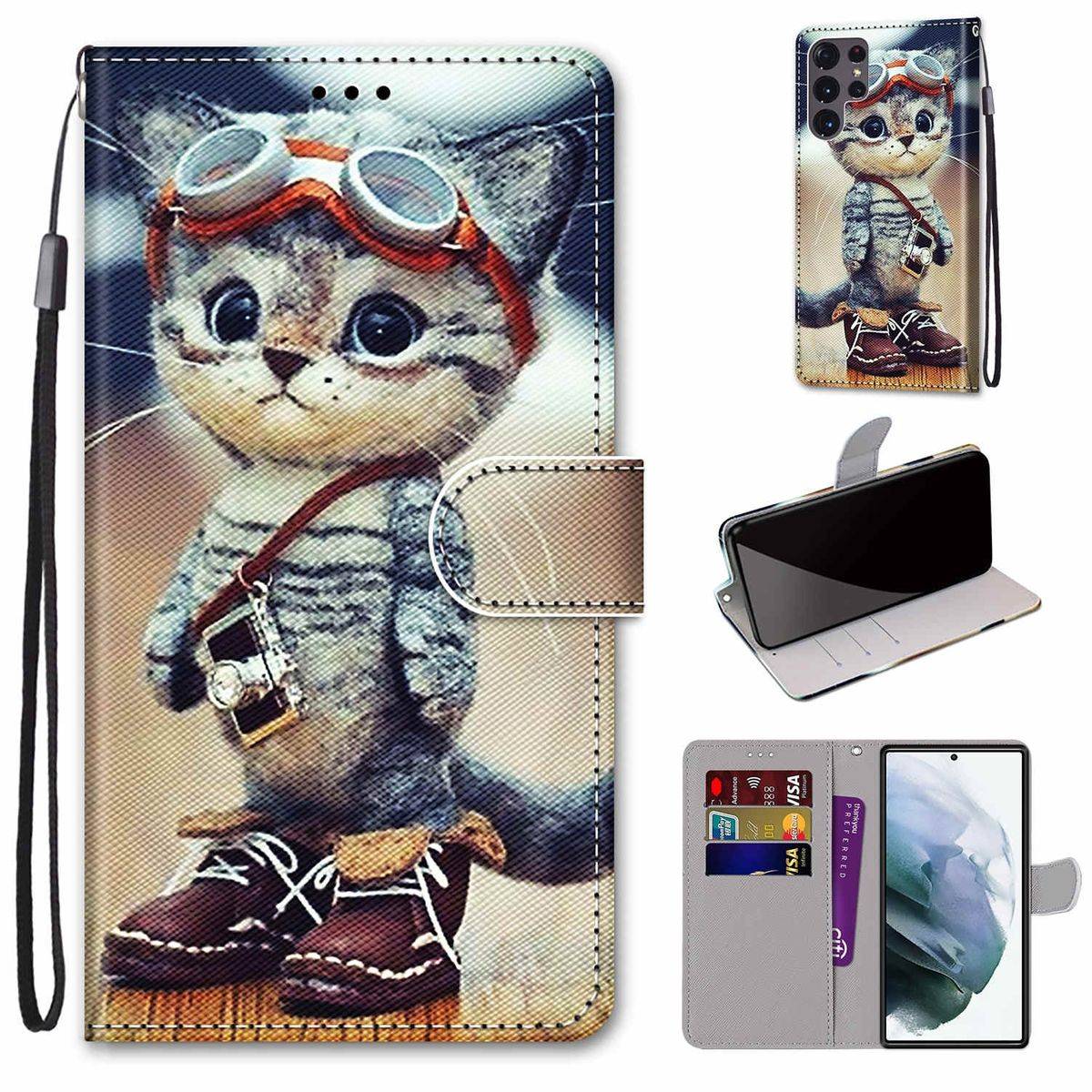 Für Samsung Galaxy S22 Ultra 5G Kunstleder Handy Tasche Book Motiv 3 Schutz Hülle Case Cover Etui Neu