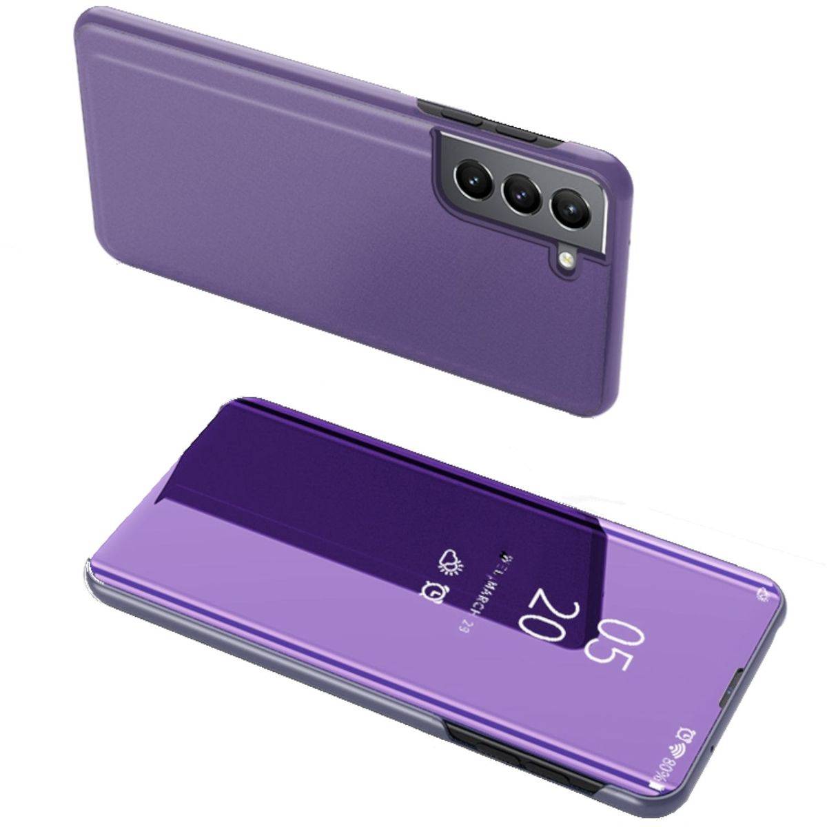 Für Samsung Galaxy S22 Plus 5G Clear View Spiegel Mirror Smartcover Lila Schutzhülle Cover Etui Tasche Hülle Neu Case Wake UP Funktion