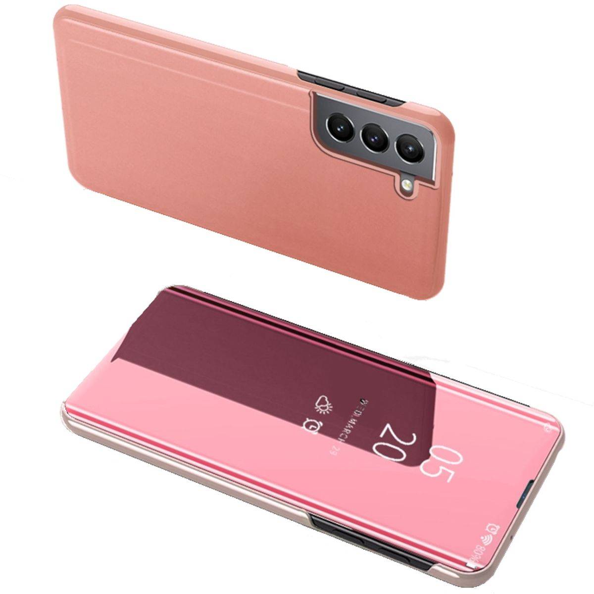 Für Samsung Galaxy S22 Plus 5G Clear View Spiegel Mirror Smartcover Pink Schutzhülle Cover Etui Tasche Hülle Neu Case Wake UP Funktion