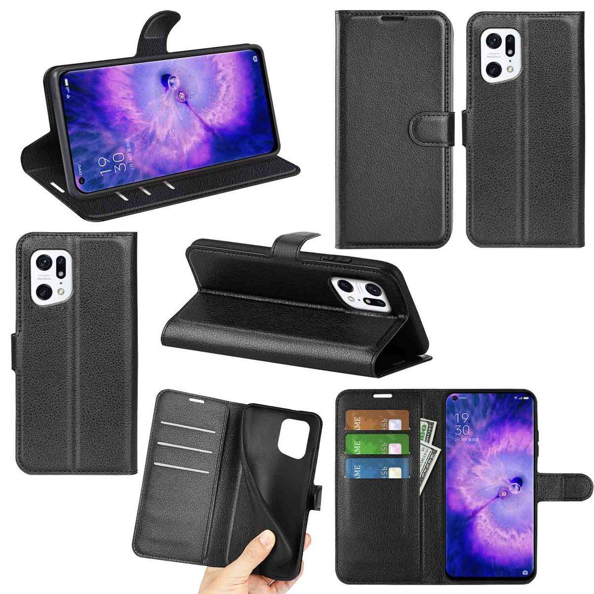 Für Oppo Find X5 Handy Tasche Wallet Premium Schutz Hülle Case Cover Etuis Neu Zubehör Schwarz