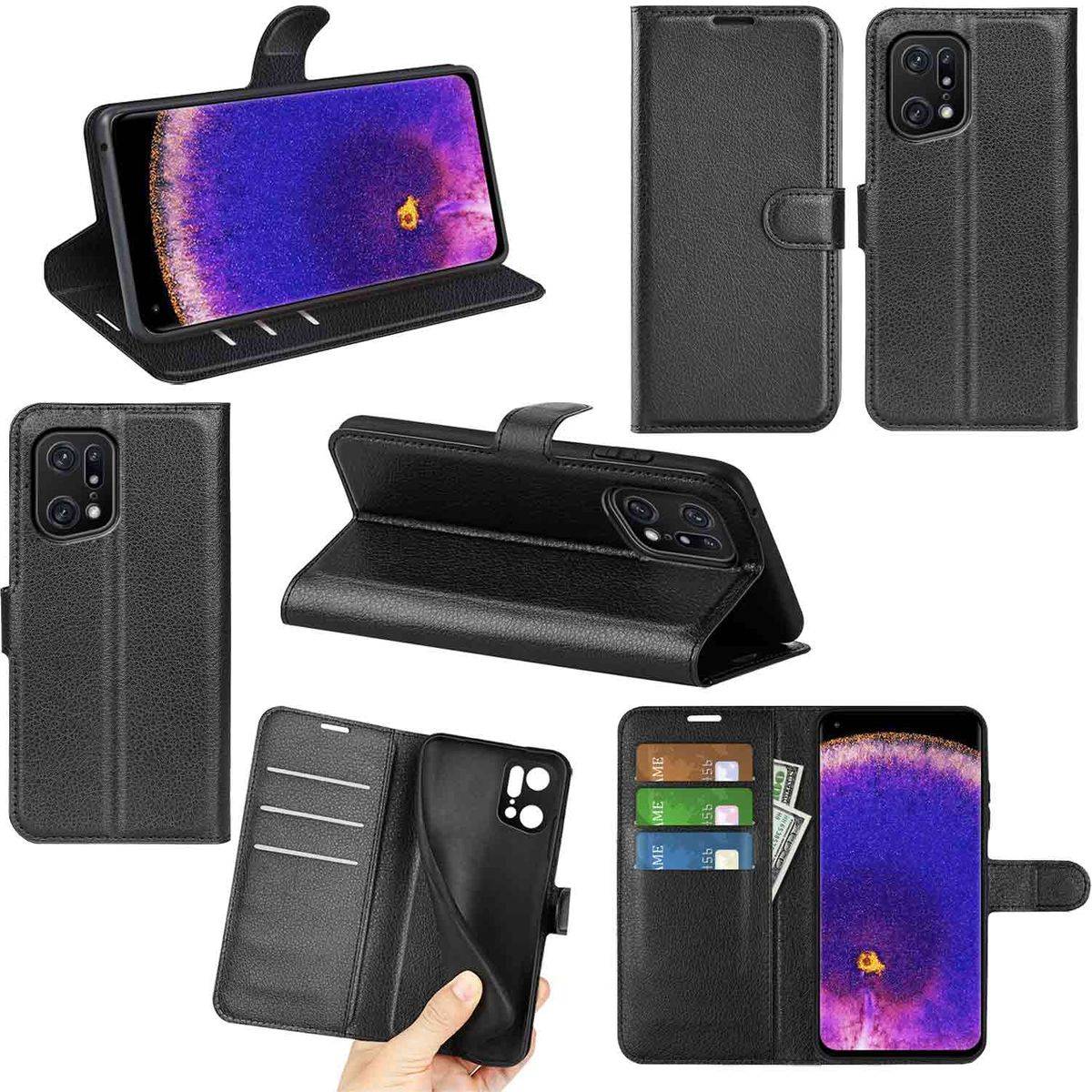 Für Oppo Find X5 Pro Handy Tasche Wallet Premium Schutz Hülle Case Cover Etuis Neu Zubehör Schwarz