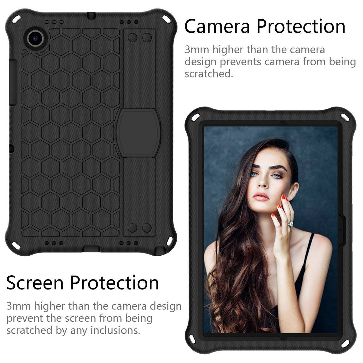 Für Samsung Galaxy Tab A8 10.5 2021 X200 / X205 aufstellbare Outdoor Hybrid Schwarz mit Trage Gurt Tablet Tasche Etuis Cover Case Schutz Robust Neu