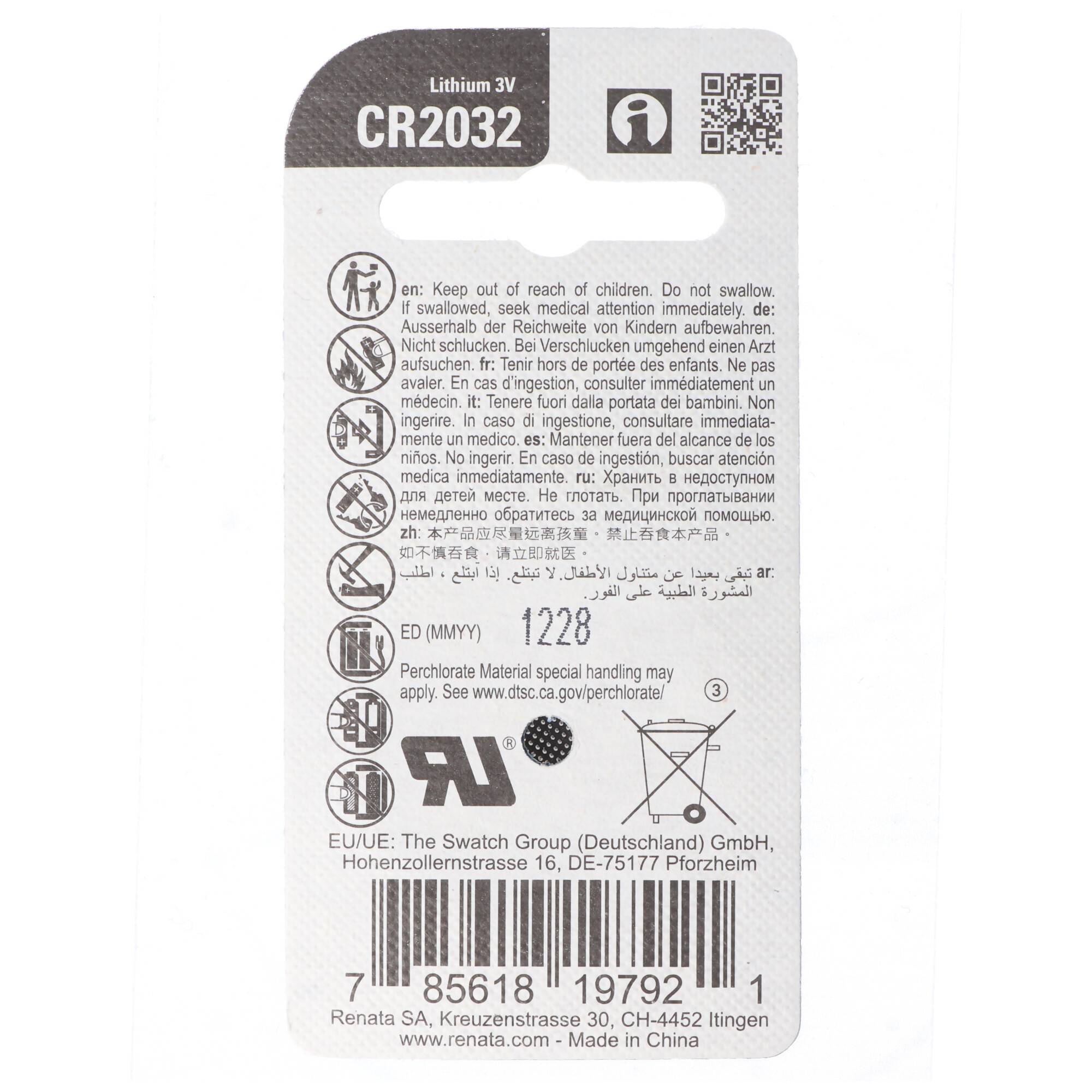 Renata CR2032, 3V Lithium Batterie