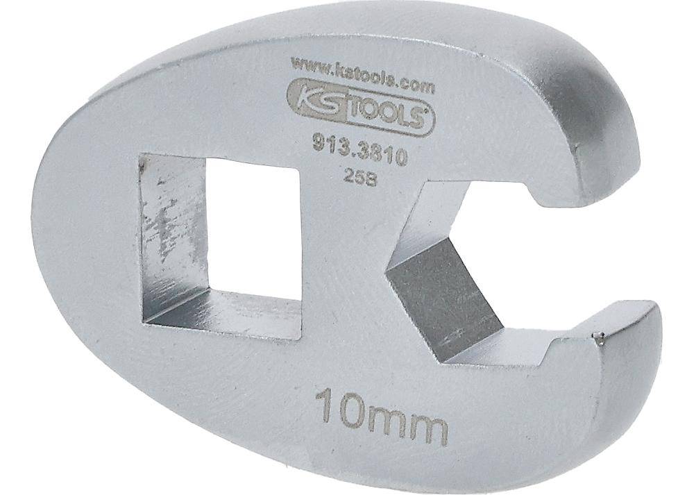 Offener Ringschlüssel mit Kopfmarkierung '10 mm', versehen mit dem 'KS Tools' Logo und der Nummer '913.3580'. Silberne Ausführung, konzipiert zum Anziehen oder Lösen von Muttern.