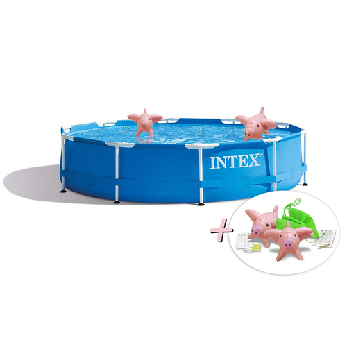 INTEX 28200NP - Metal-Frame Pool (305x76cm) + aufblasbare Schwimmtiere