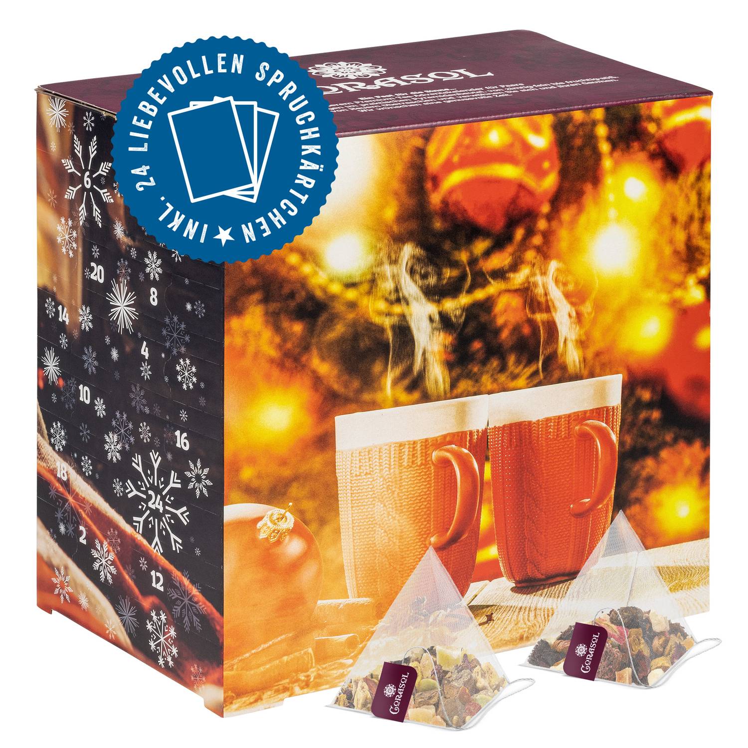 Corasol Premium Tee Adventskalender für Zwei (Paare & Pärchen) mit liebevollen Spruchkärtchen & 2 x 24 fruchtigen Teemischungen im Pyramidenbeutel