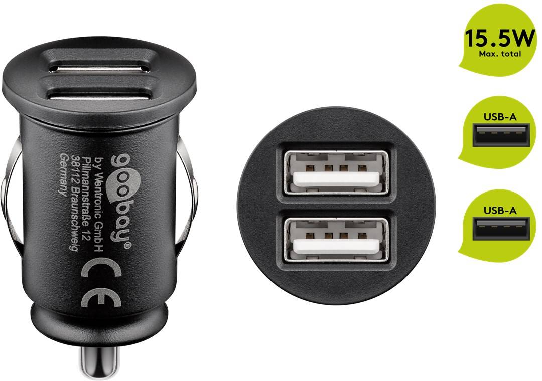 Goobay Dual-USB Auto Ladegerät (2xUSB) - 15,5W max.3.1A (12/24V) 2xUSB