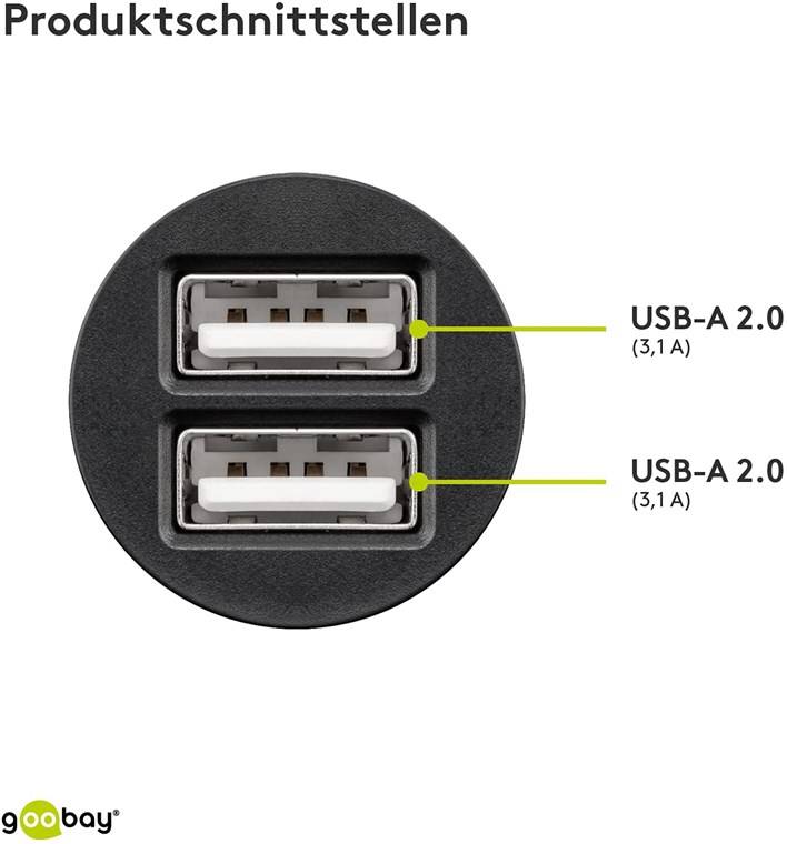 Goobay Dual-USB Auto Ladegerät (2xUSB) - 15,5W max.3.1A (12/24V) 2xUSB