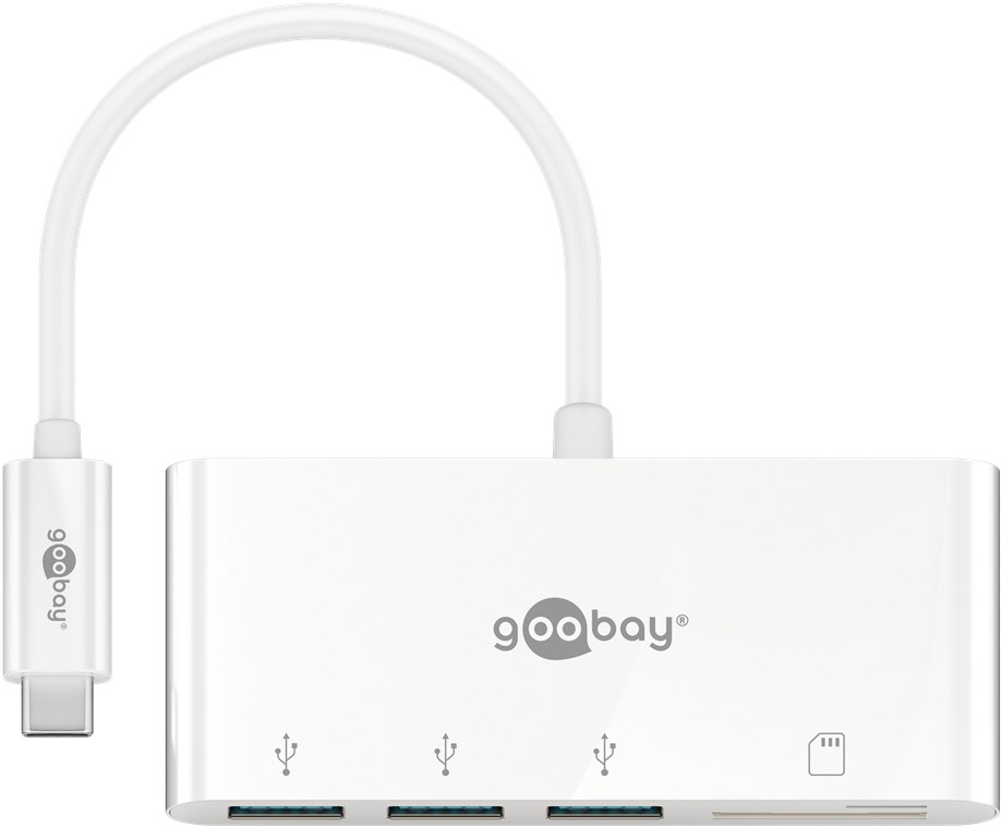 Goobay USB-C™ Multiport Adapter CardReader - erweitert ein USB-C™ Gerät um drei USB 3.0 Anschlüsse sowie einen Kartensch