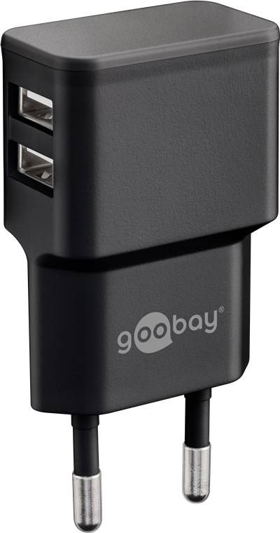 Dual Ladeset 2,4 A, Netzteil mit 2x USB-Ausgang inklusive USB-Ladekabel, schwarz Lightning Connector