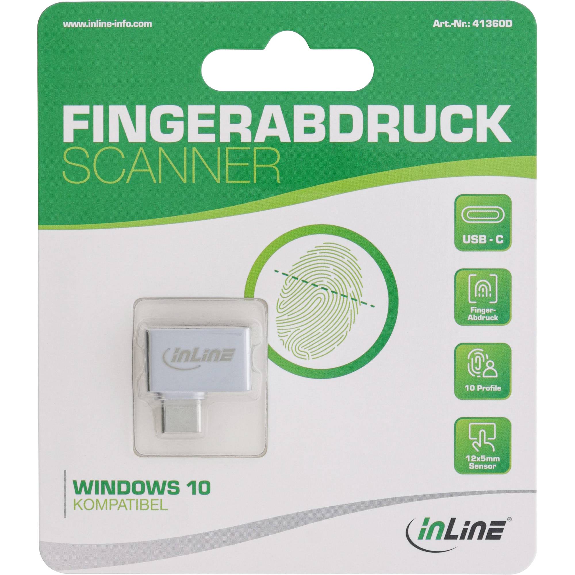 INLINE - USB-C Fingerabdruck Scanner - Windows Hello kompatibel