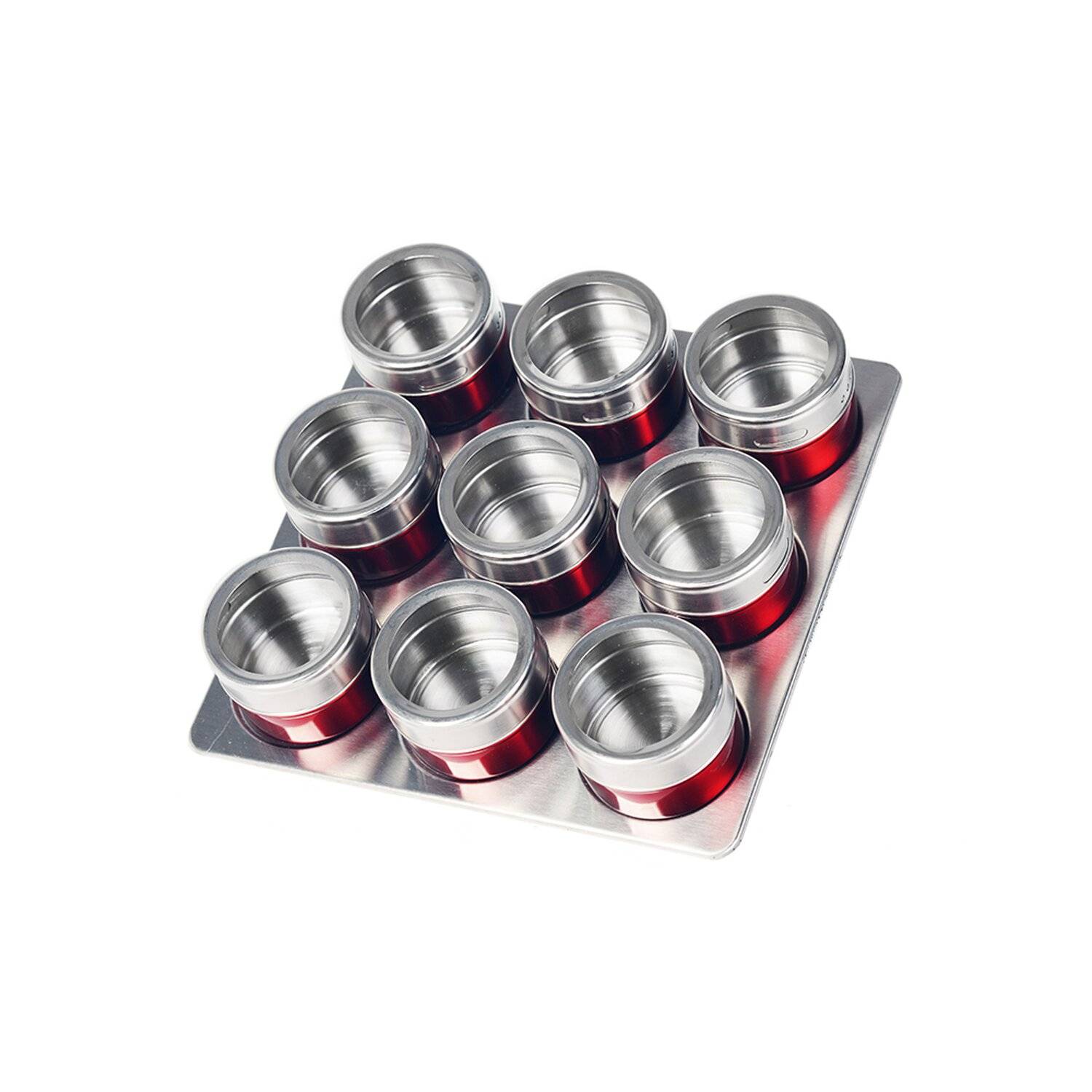 10tlg Edelstahl Metallic Gewürzdosenset Gewurzregal Salz Pfeffer Küche Gewürz Behälter Rot