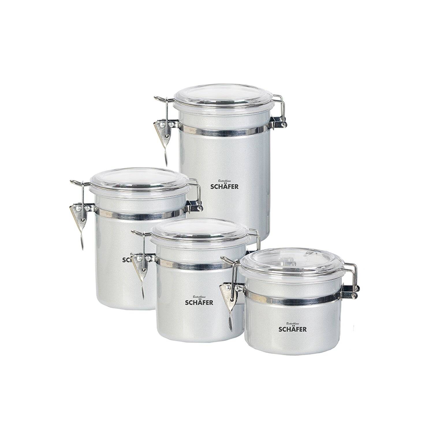 4-Teilig Vorratsdose Edelstahl Metallic Deckel mit Sichtfenster Behälter Glas Dose für Tee, Kaffee, Gewürz Weiß