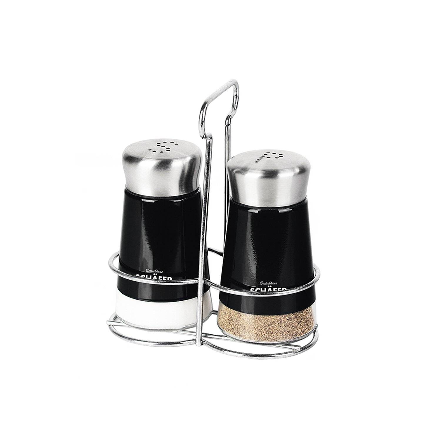 3-Teilig Salzstreuer Pfefferstreuer Set Gewürzstreuer Salz Pfeffer Menage Schwarz