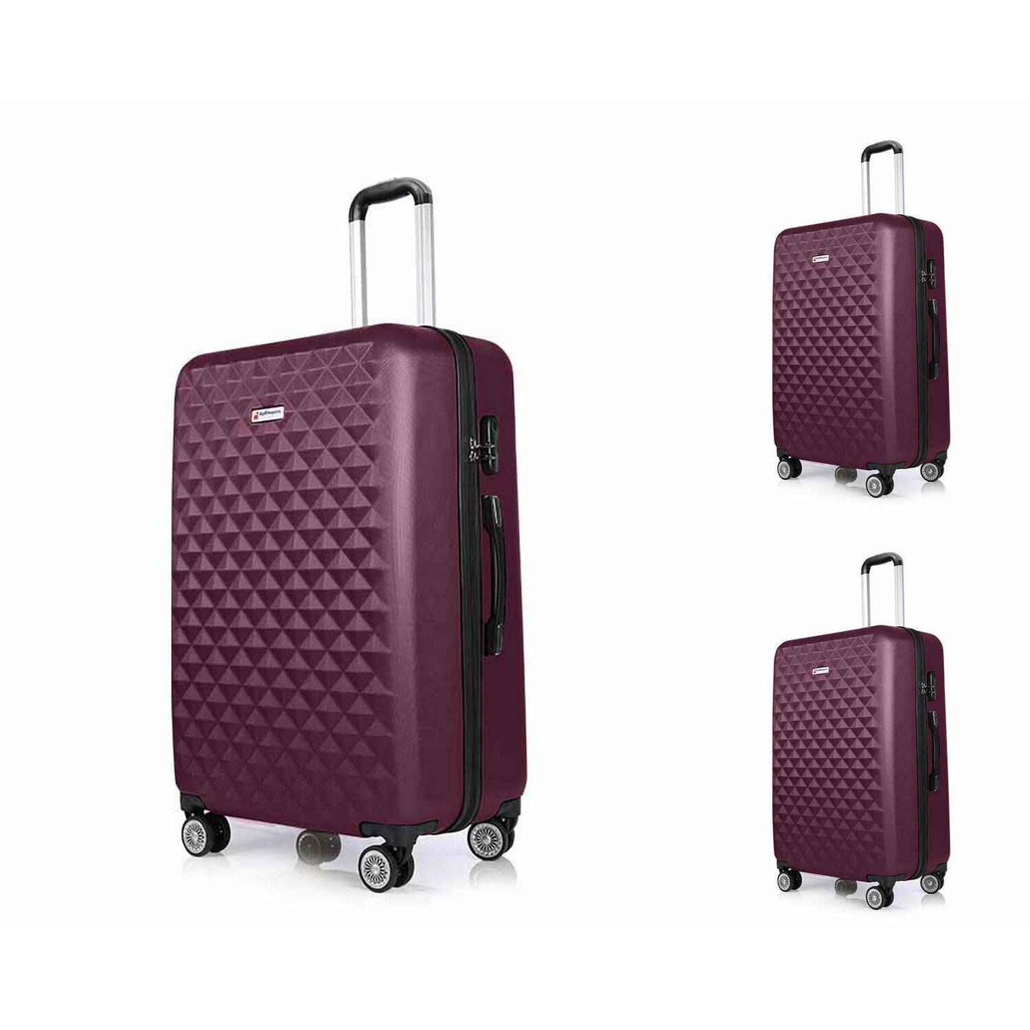3er Set "Diamond" ABS Hartschalenkofferset Trolley 360 Grad Rollensystem Hartschale Reisekoffer mit 4 Rollen Bordeaux