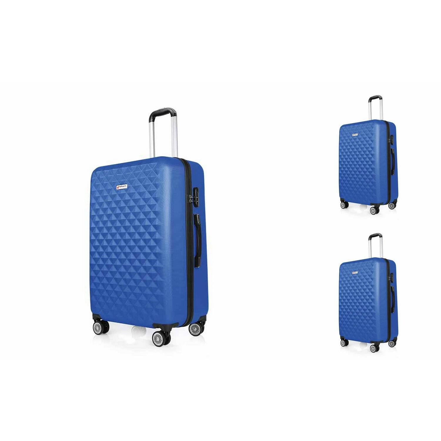 3er Set "Diamond" ABS Hartschalenkofferset Trolley 360 Grad Rollensystem Hartschale Reisekoffer mit 4 Rollen Mid Blau
