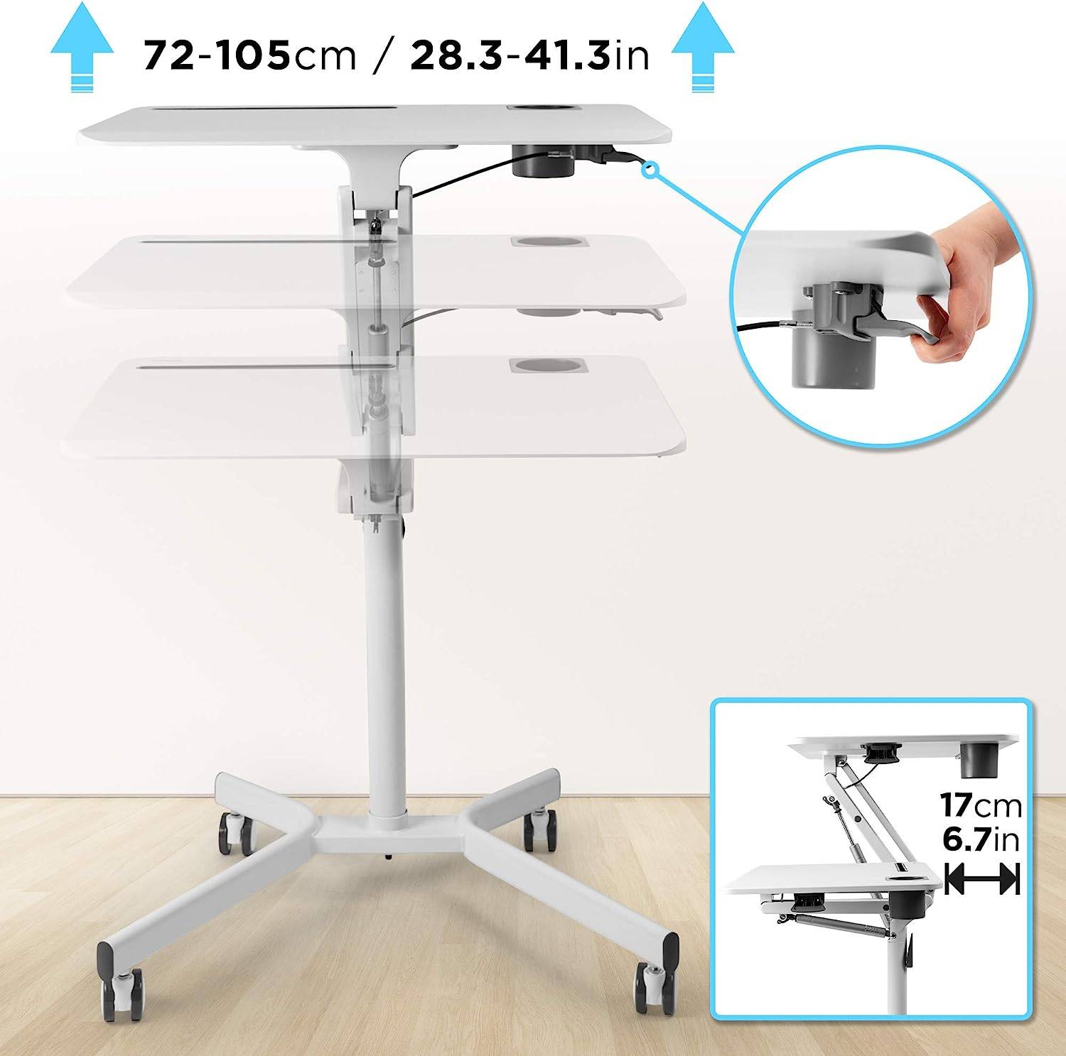 Duronic WPS57 Sitz-Steh-Schreibtisch - Workstation mit Tablet- und Becherhalterung - 70x52cm Plattform - 10 kg Kapazität