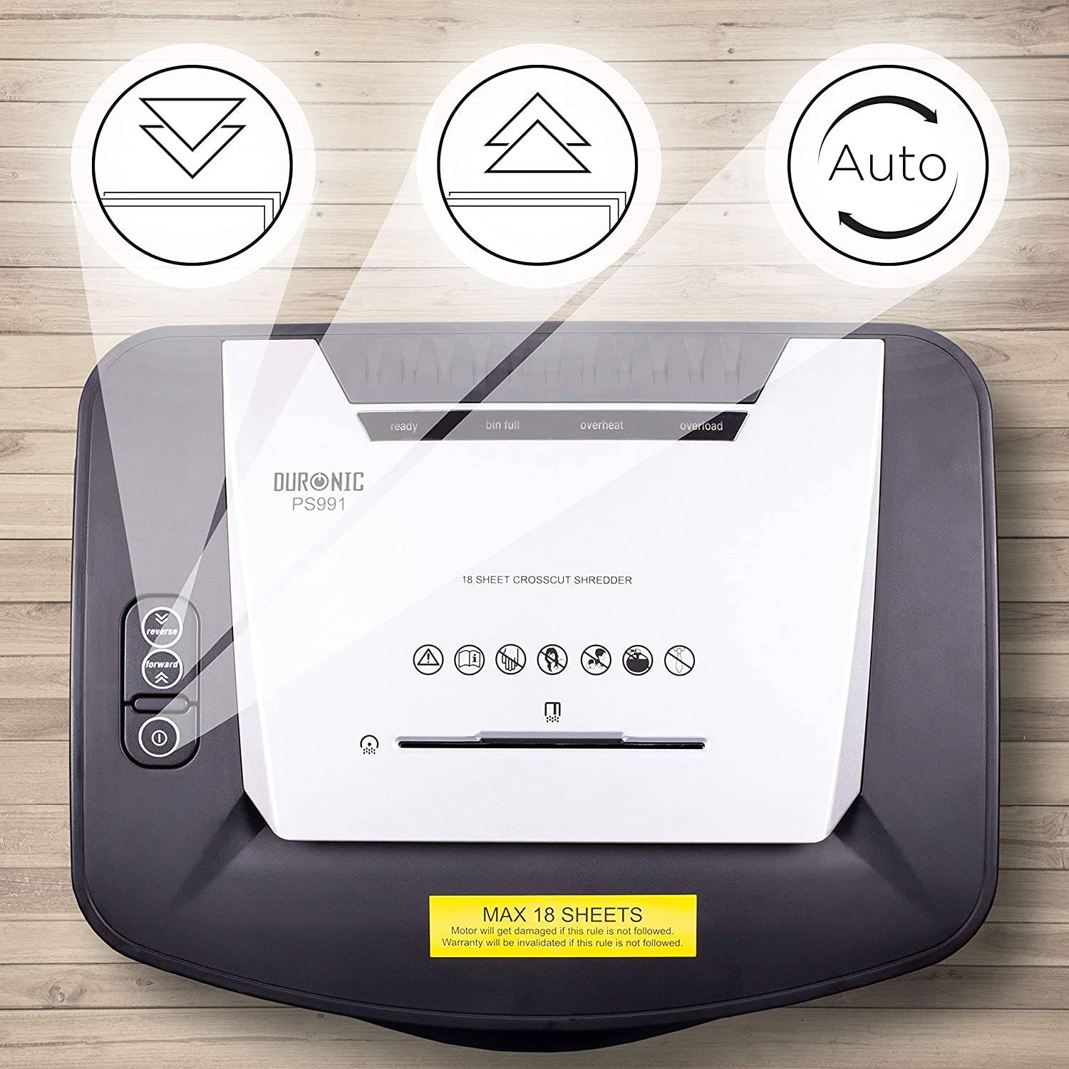 Duronic PS991 Aktenvernichter - Shredder - Kreuzschnitt - 31 L Auffangbehälter - 18 Blatt - CD, DVD - Kreditkarten