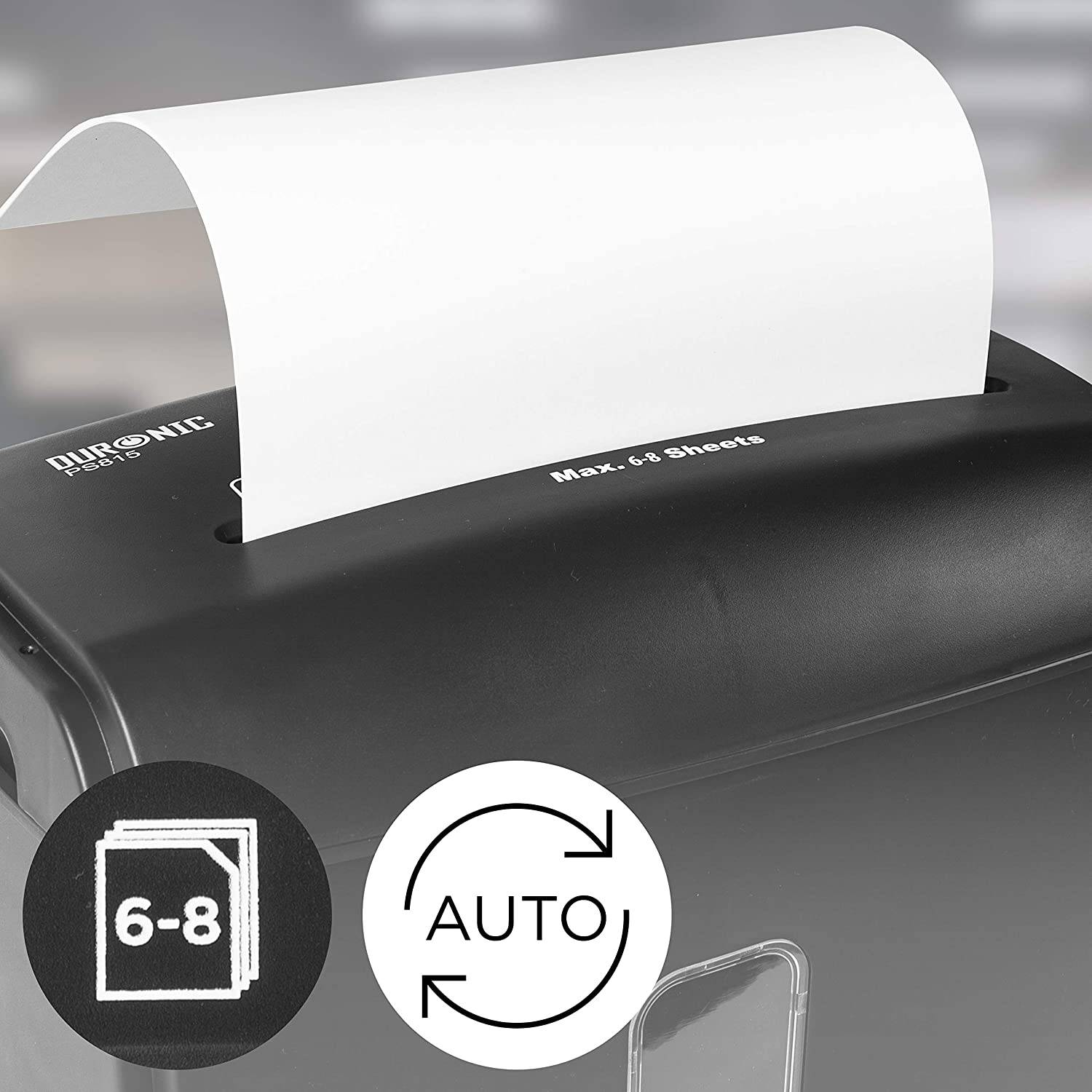 Duronic PS815 Aktenvernichter - 8X A4 Blatt - Kreuzschnitt - Shredder Elektrisch 250W - 15 L Behälter