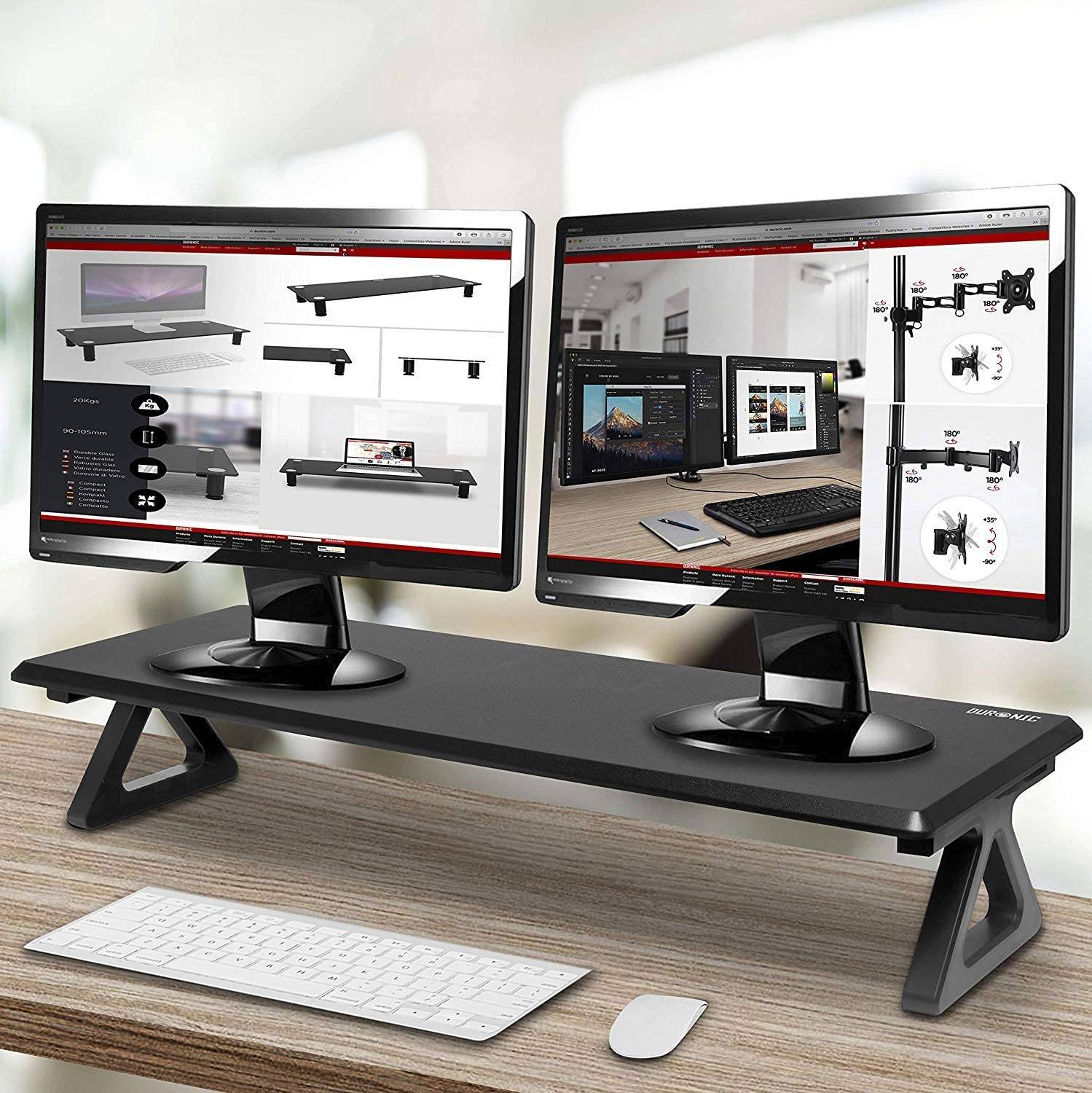 Duronic DM06-2 Monitorerhöhung - 10kg Belastbarkeit - Erhöhung um 16cm - Monitorständer für 2 Displays - 82cm x 30cm