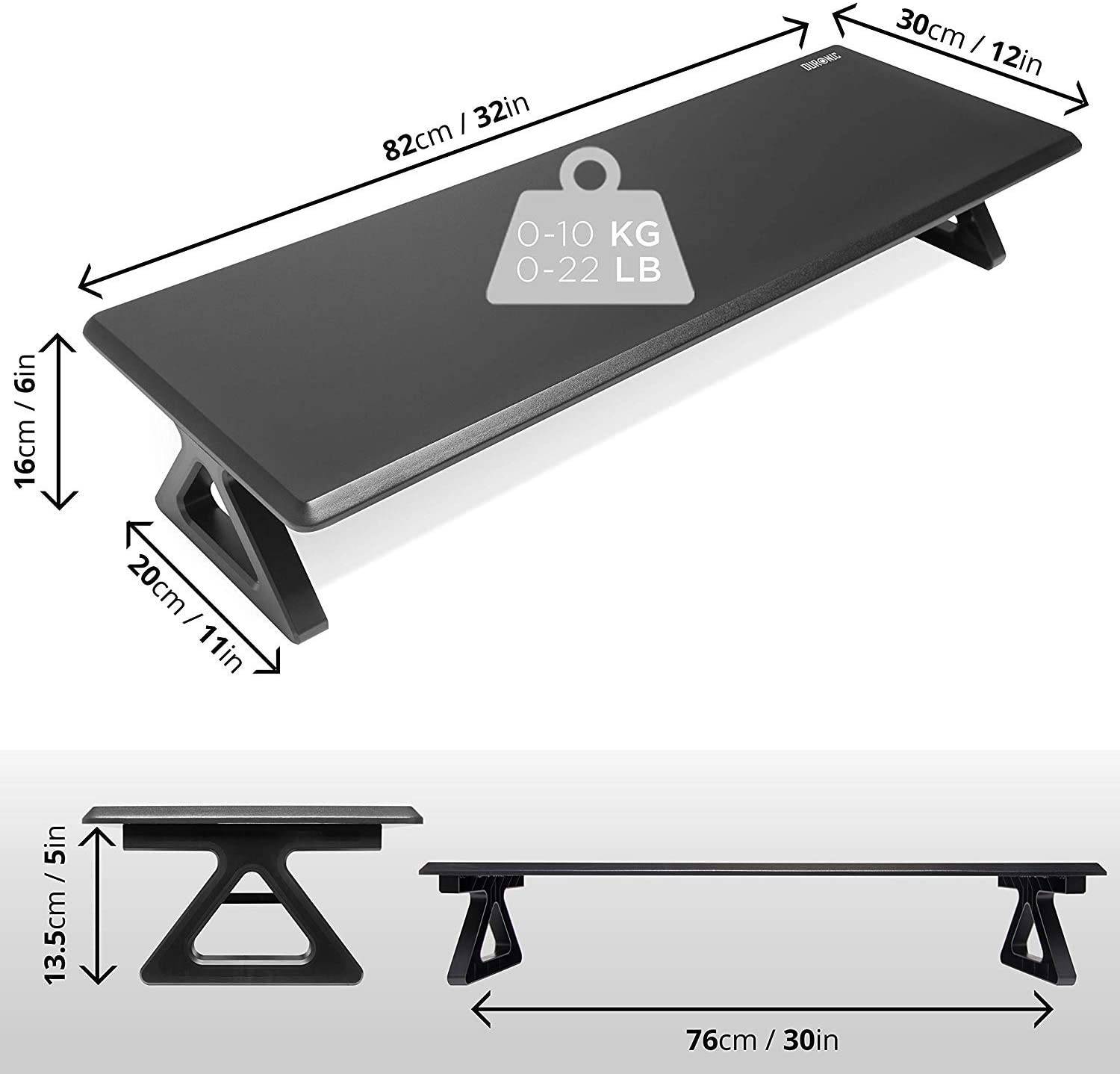 Duronic DM06-2 Monitorerhöhung - 10kg Belastbarkeit - Erhöhung um 16cm - Monitorständer für 2 Displays - 82cm x 30cm