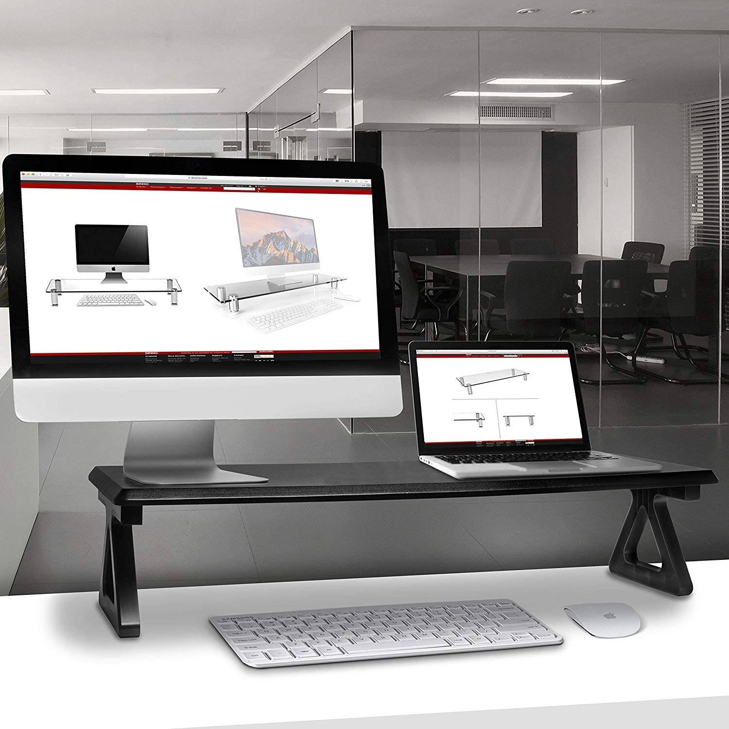 Duronic DM06-2 Monitorerhöhung - 10kg Belastbarkeit - Erhöhung um 16cm - Monitorständer für 2 Displays - 82cm x 30cm