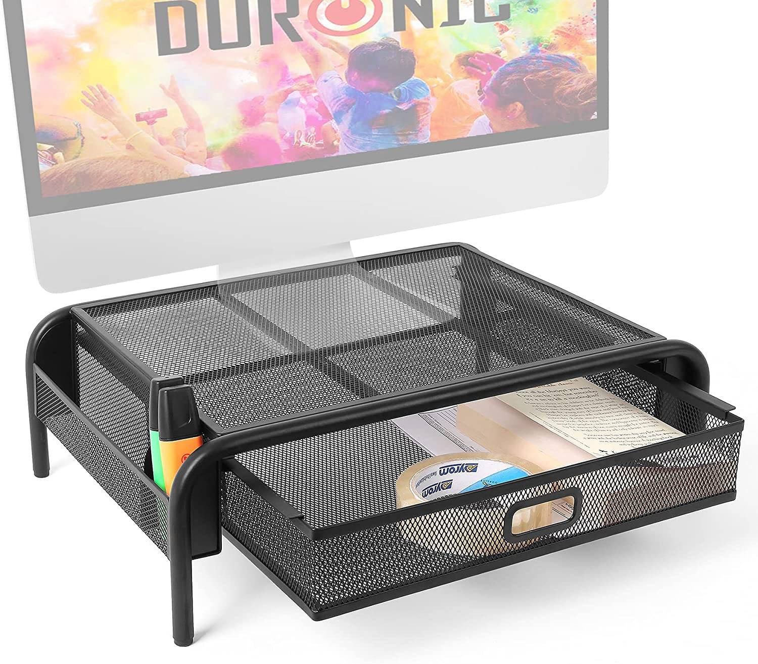 Duronic DM072 Monitorerhöhung - 10kg Belastbarkeit - Erhöhung um 13,5cm - Monitorständer mit Schublade - 33cm x 26cm