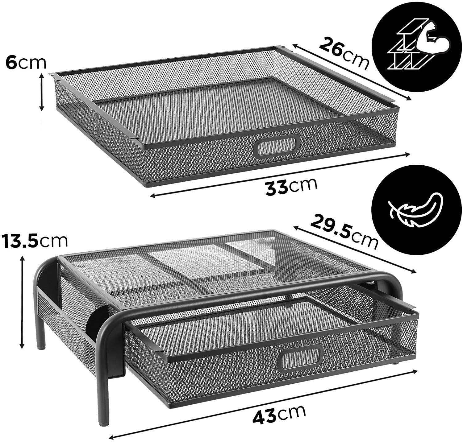 Duronic DM072 Monitorerhöhung - 10kg Belastbarkeit - Erhöhung um 13,5cm - Monitorständer mit Schublade - 33cm x 26cm